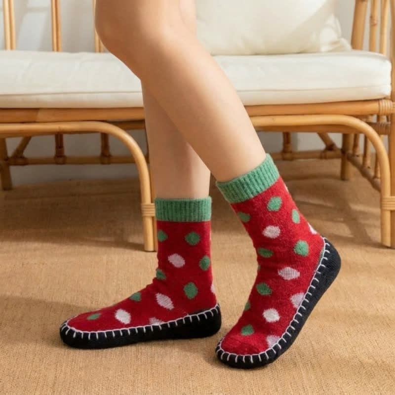 Chaussettes-chaussons antidérapantes à pois verts - image 7