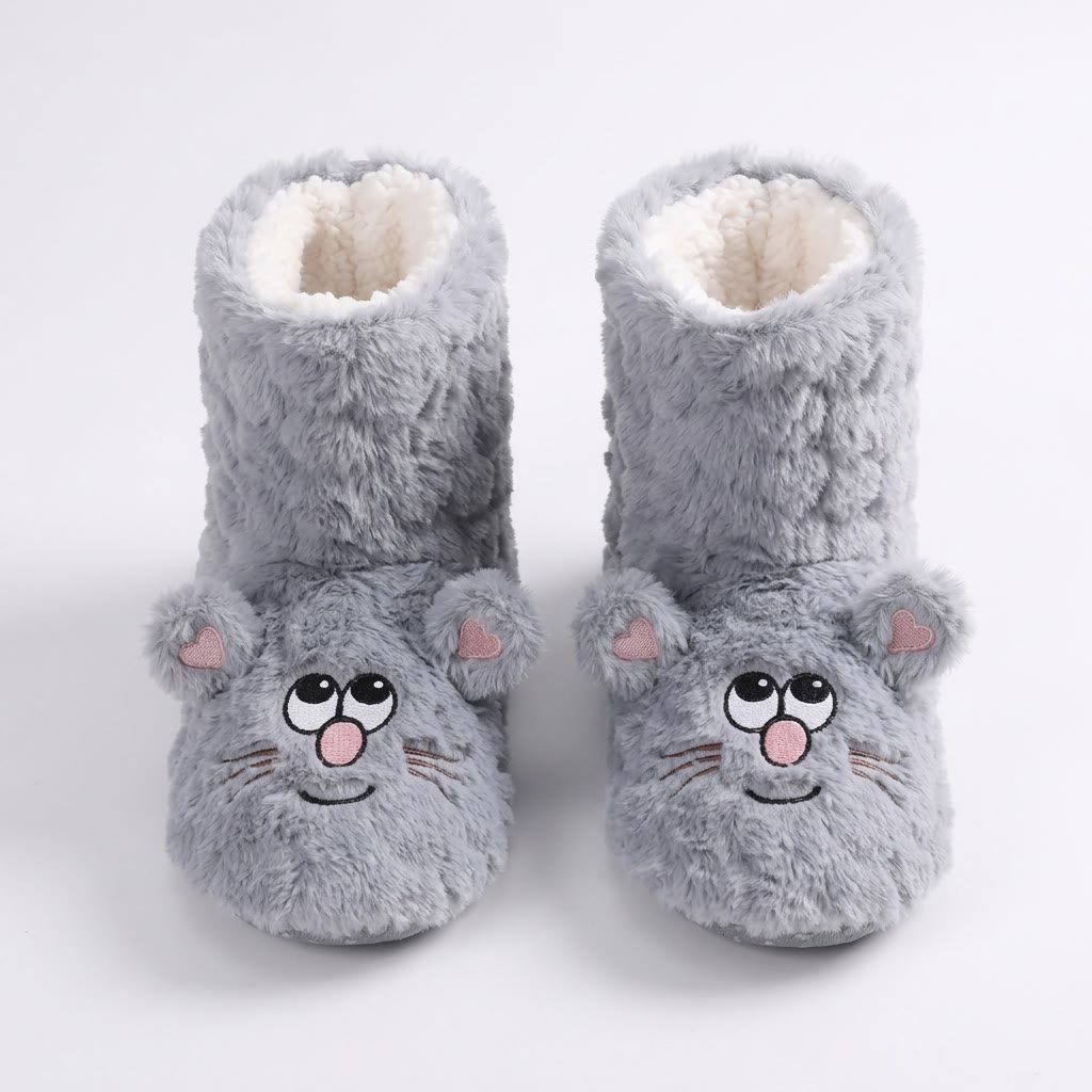 Chaussettes-chaussons duveteuses à motif chat rose de dessin animé - image 7