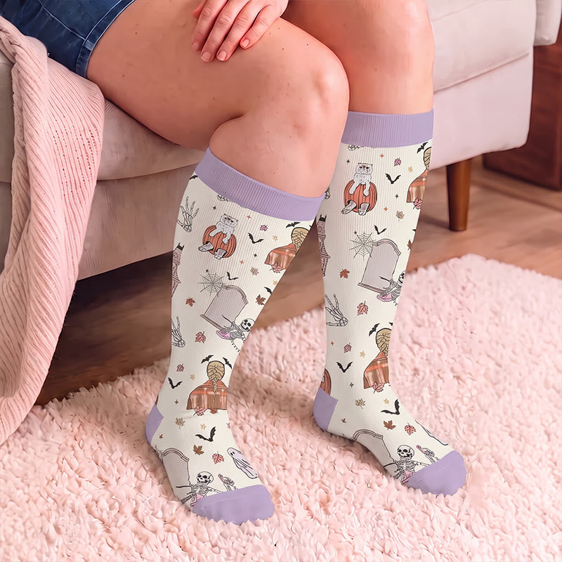 Chaussettes de compression grandes tailles motif maison hantée fantôme - image 2