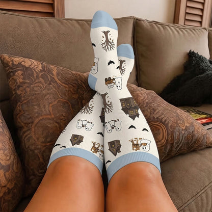Chaussettes de compression grandes tailles motif maison hantée fantôme - image 1