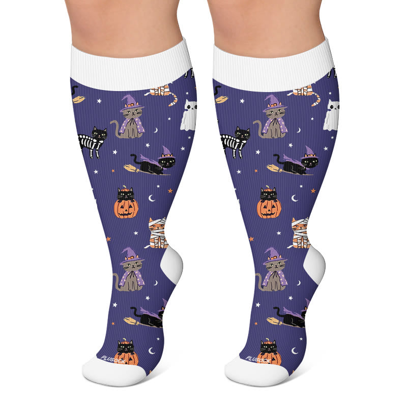 Chaussettes de compression grandes tailles motif maison hantée fantôme - Violet - 4XL - image 4