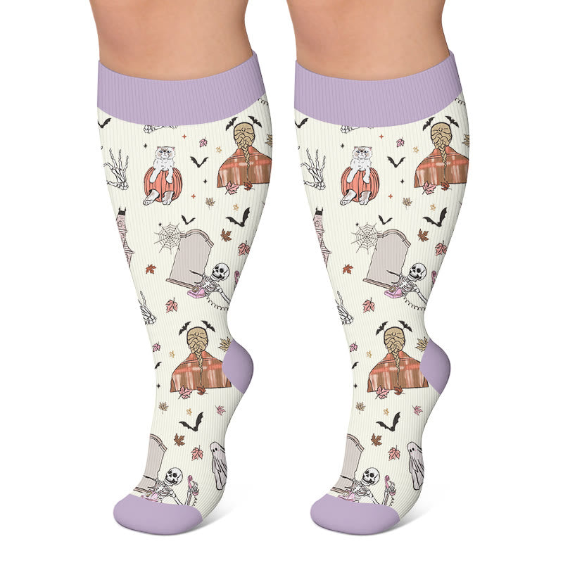 Chaussettes de compression grandes tailles motif maison hantée fantôme - Violet clair - 4XL - image 6