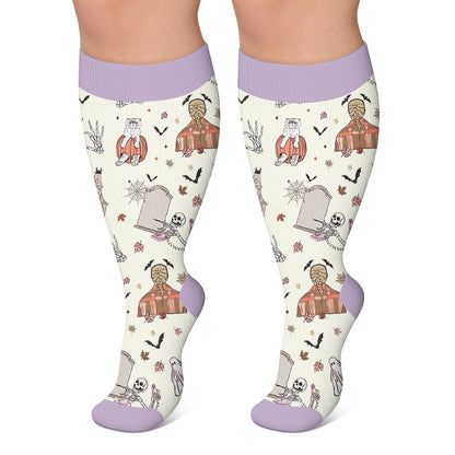 Chaussettes de compression grandes tailles motif maison hantée fantôme - Violet clair - 4XL - image 6