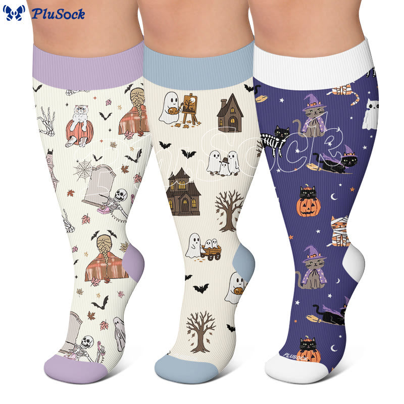 Chaussettes de compression grandes tailles motif maison hantée fantôme - image 0