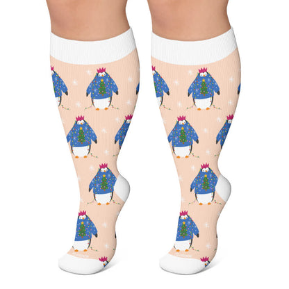 Chaussettes de compression pingouin de Noël grande taille - Rose - 4XL - image 5