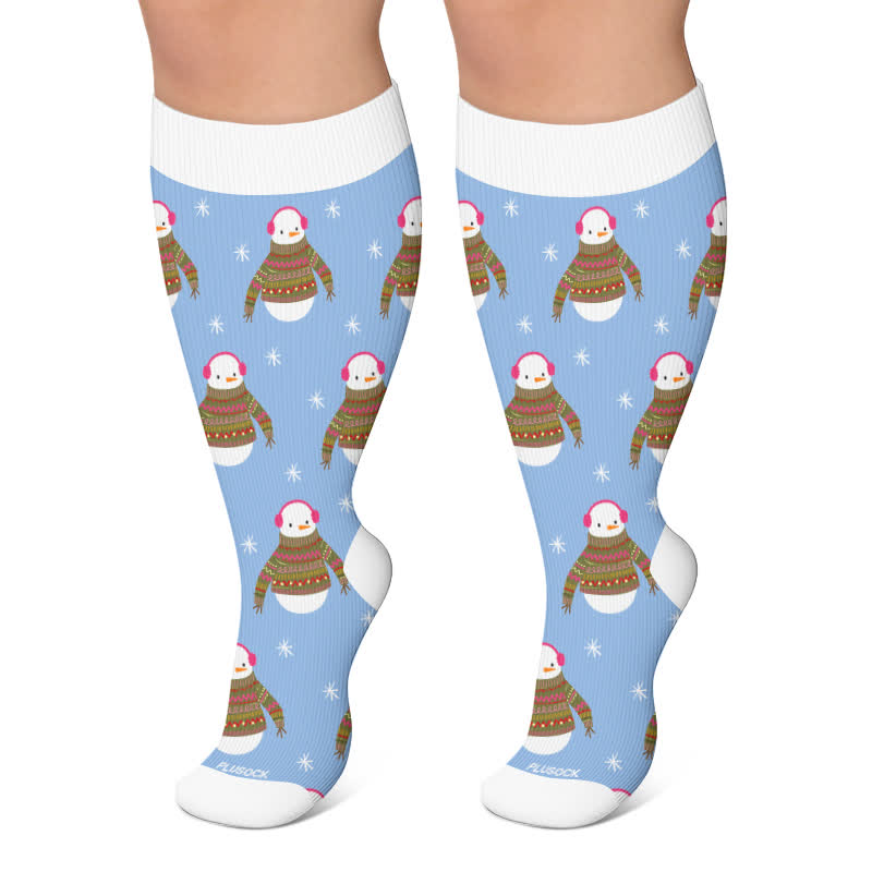Chaussettes de compression pingouin de Noël grande taille - Bleu - 4XL - image 4
