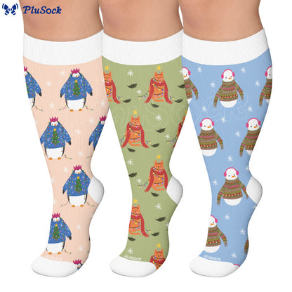 Chaussettes de compression pingouin de Noël grande taille - image 0