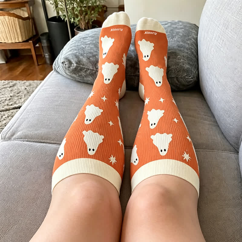 Chaussettes de compression grandes tailles à motifs fantômes et citrouilles pour feu de camp - image 1