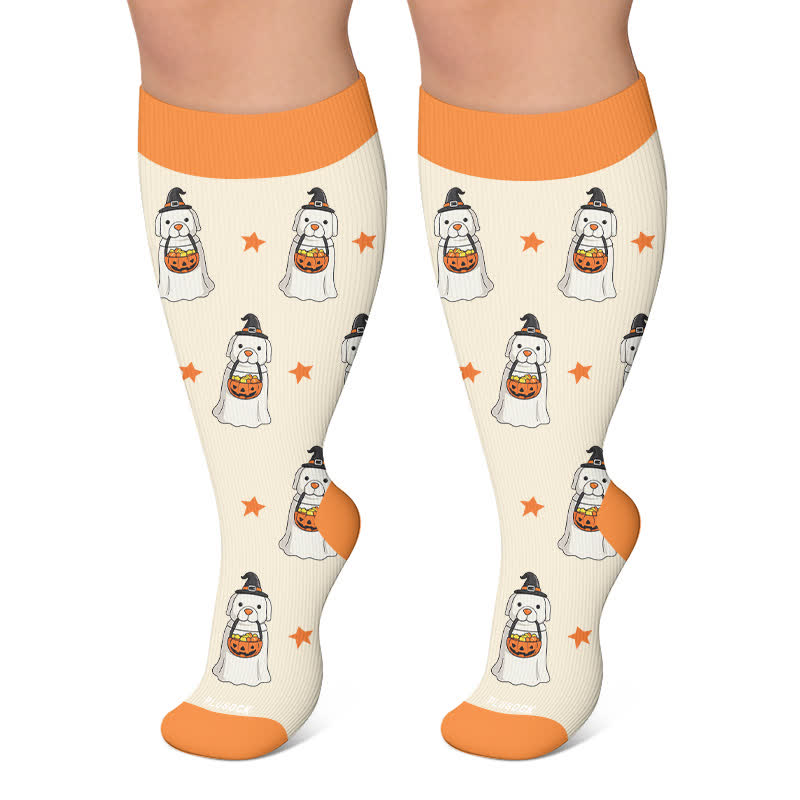 Chaussettes de compression grandes tailles à motifs fantômes et citrouilles pour feu de camp - Beige - 4XL - image 5