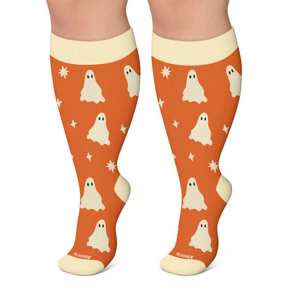 Chaussettes de compression grandes tailles à motifs fantômes et citrouilles pour feu de camp - Orange - 4XL - image 4