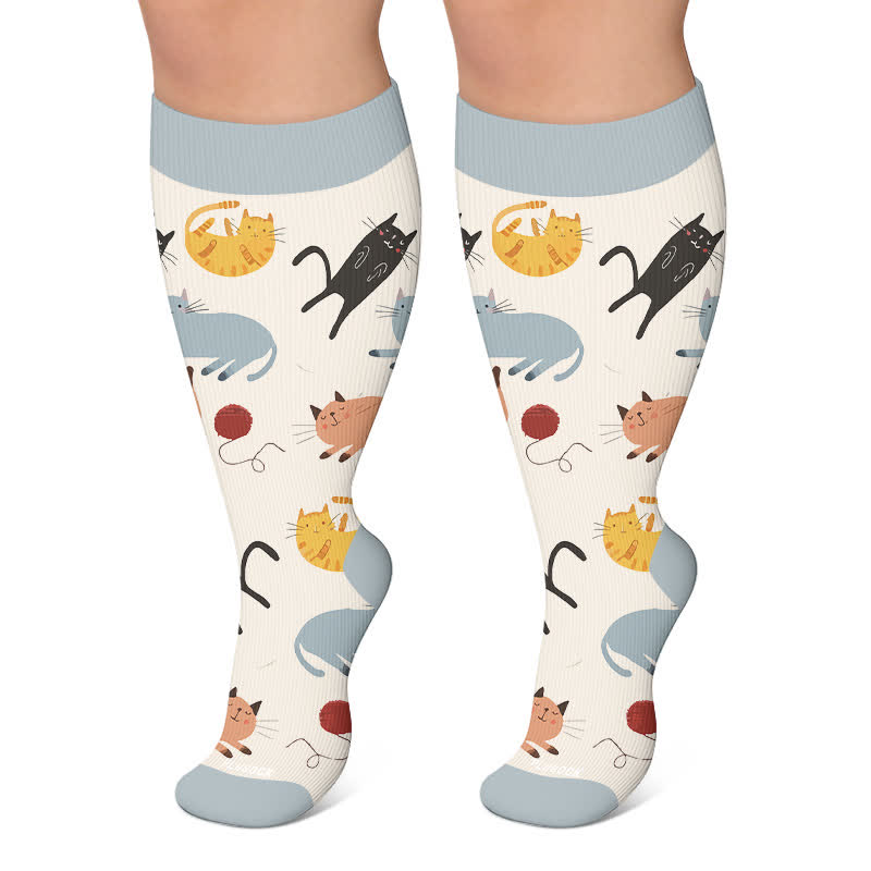 Chaussettes de compression grandes tailles à motifs chats et hérissons d'automne - Abricot - 4XL - image 4