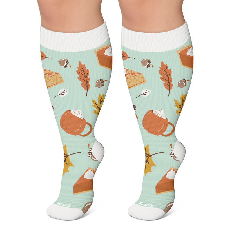 Chaussettes de compression grandes tailles à motifs chats et hérissons d'automne - Vert - 4XL - image 6