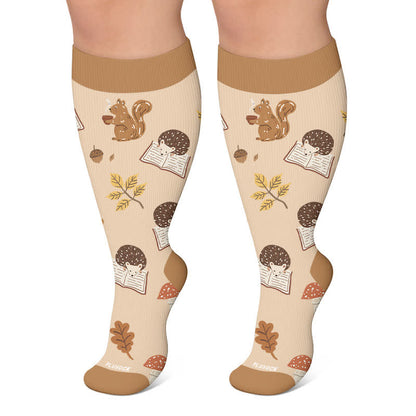 Chaussettes de compression grandes tailles à motifs chats et hérissons d'automne - Kaki - 4XL - image 5