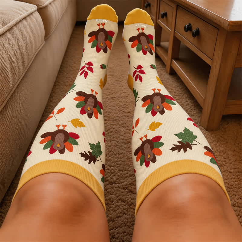 Chaussettes de compression grandes tailles à motif feuille de dinde - image 3