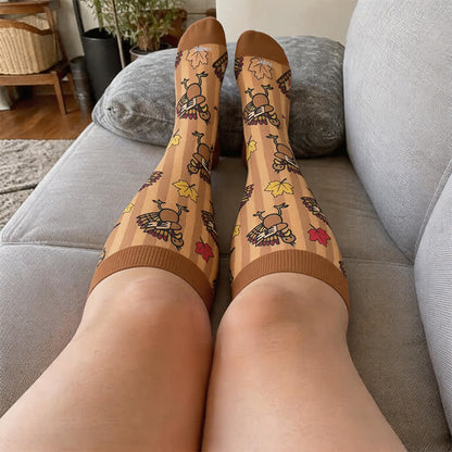 Chaussettes de compression grandes tailles à motif feuille de dinde - image 1