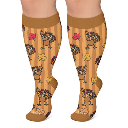 Chaussettes de compression grandes tailles à motif feuille de dinde - Brun - 4XL - image 6