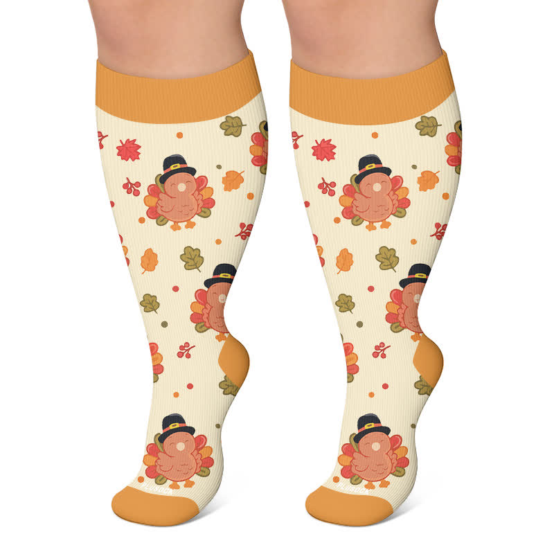 Chaussettes de compression grandes tailles à motif feuille de dinde - Orange - 4XL - image 5