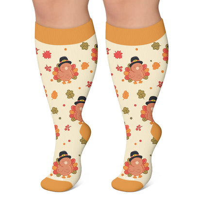 Chaussettes de compression grandes tailles à motif feuille de dinde - Orange - 4XL - image 5