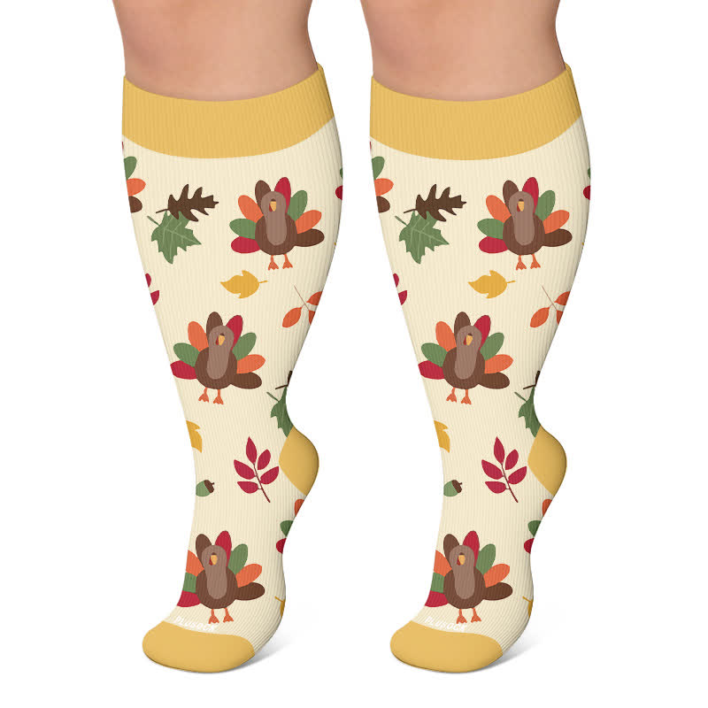 Chaussettes de compression grandes tailles à motif feuille de dinde - Abricot - 4XL - image 4