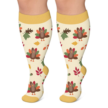 Chaussettes de compression grandes tailles à motif feuille de dinde - Abricot - 4XL - image 4