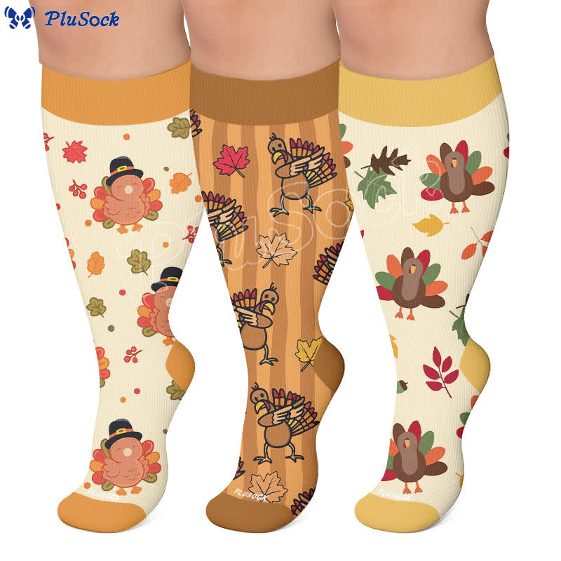 Chaussettes de compression grandes tailles à motif feuille de dinde - image 0
