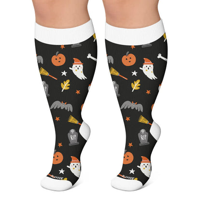 Chaussettes de compression grandes tailles à motifs citrouilles et chats noirs - Noir - 4XL - image 5