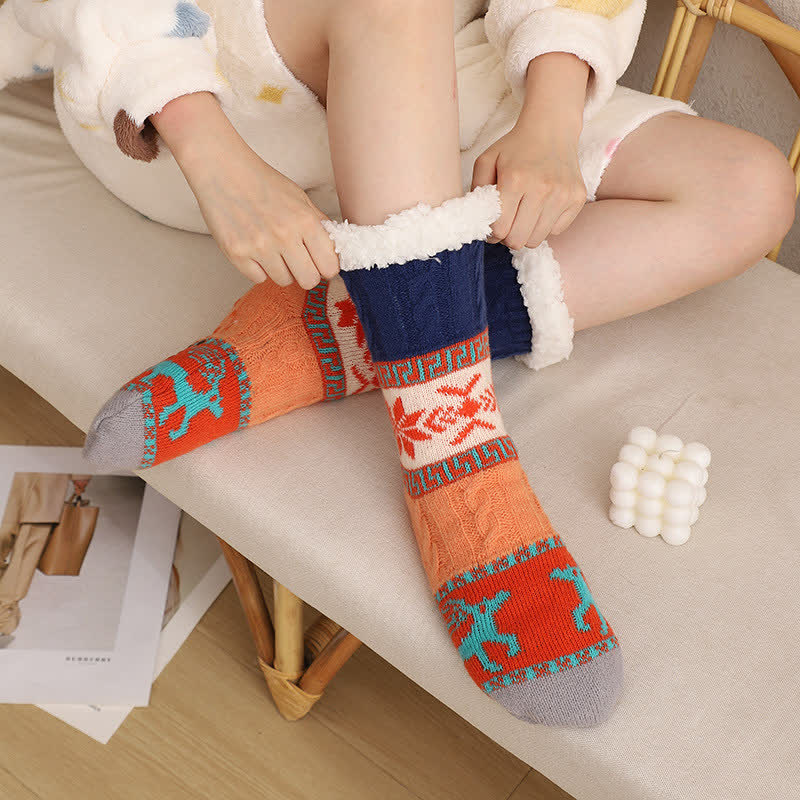 Chaussettes-chaussons doublées en polaire à motif cerf nordique d'hiver - B - EU36-42(US3-8.5) - image 1