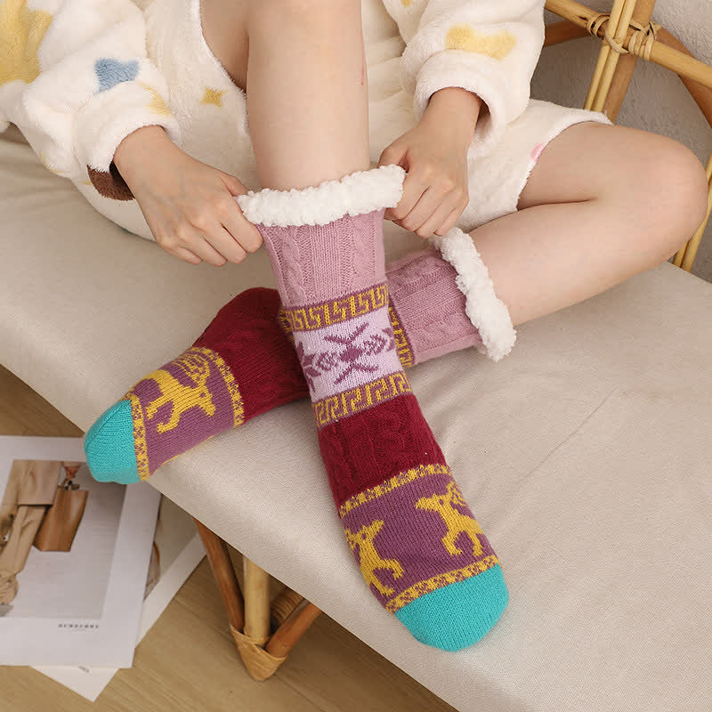 Chaussettes-chaussons doublées en polaire à motif cerf nordique d'hiver - C - EU36-42(US3-8.5) - image 2