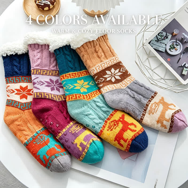 Chaussettes-chaussons doublées en polaire à motif cerf nordique d'hiver - Multicolore - EU36-42(US3-8.5) - image 4