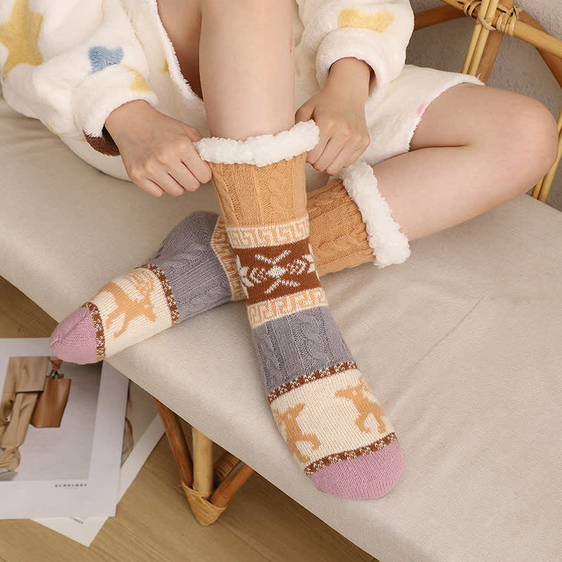 Chaussettes-chaussons doublées en polaire à motif cerf nordique d'hiver - D - EU36-42(US3-8.5) - image 3