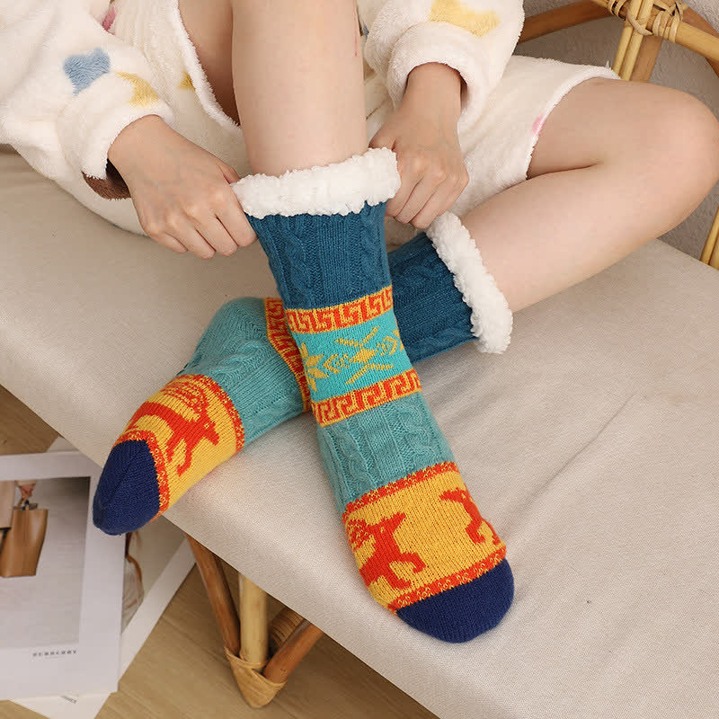 Chaussettes-chaussons doublées en polaire à motif cerf nordique d'hiver - UN - EU36-42(US3-8.5) - image 0