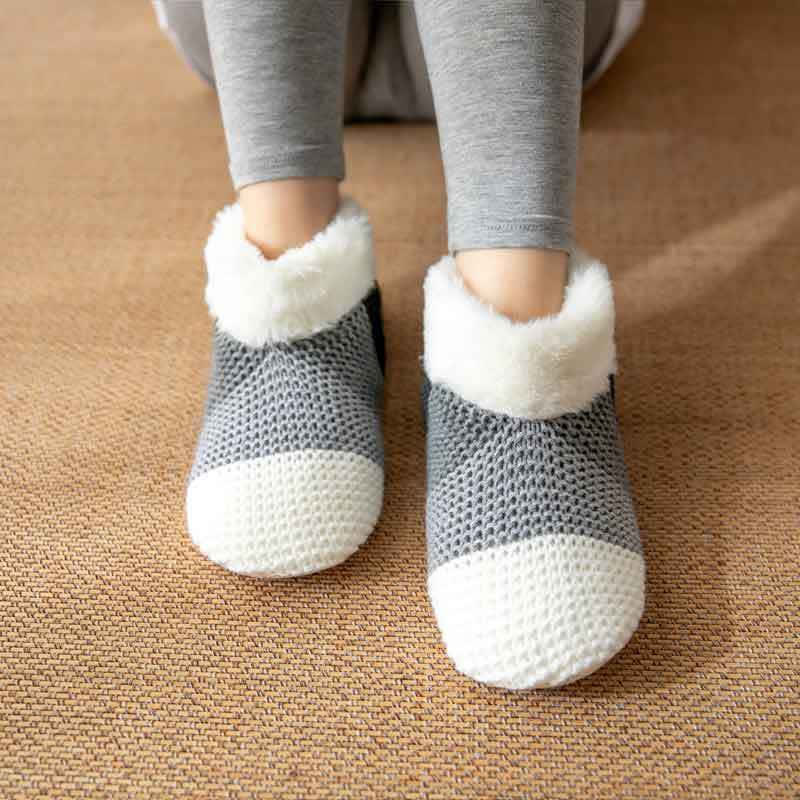Chaussettes-chaussons à revers en polaire rayée et colorée - Gris - EU36-42(US3-8.5) - image 5