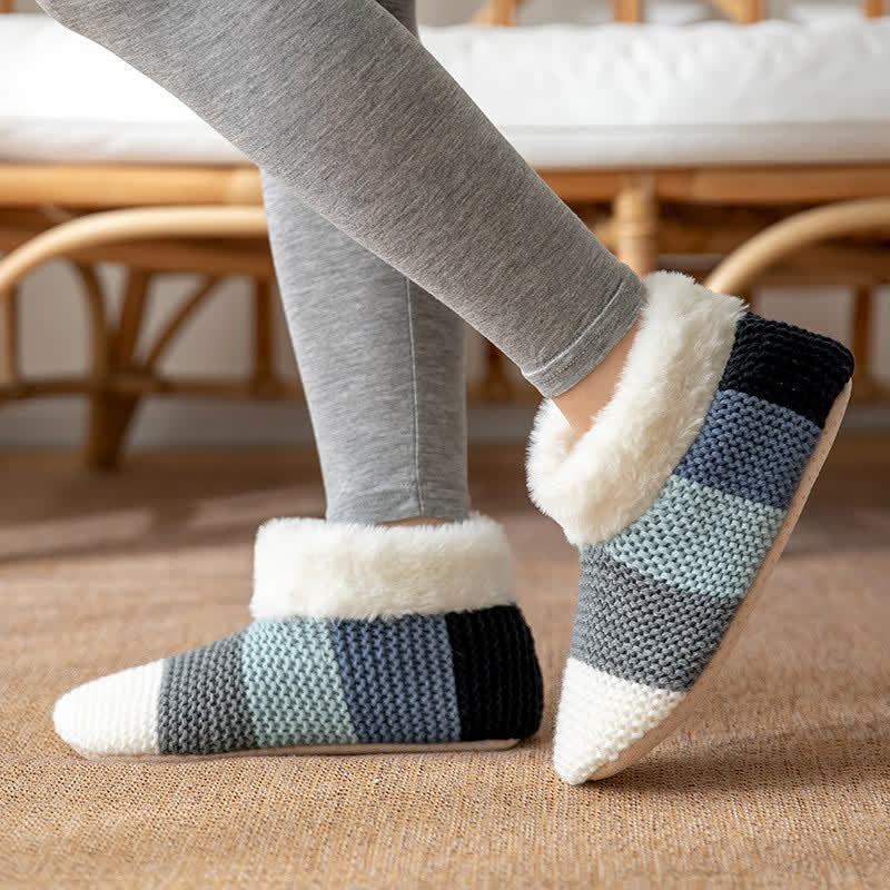 Chaussettes-chaussons à revers en polaire rayée et colorée - Vert clair - EU36-42(US3-8.5) - image 3