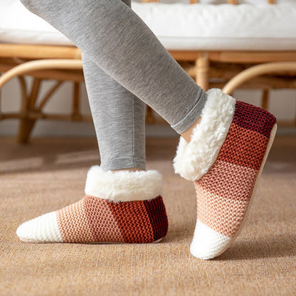 Chaussettes-chaussons à revers en polaire rayée et colorée - Rouge - EU36-42(US3-8.5) - image 0