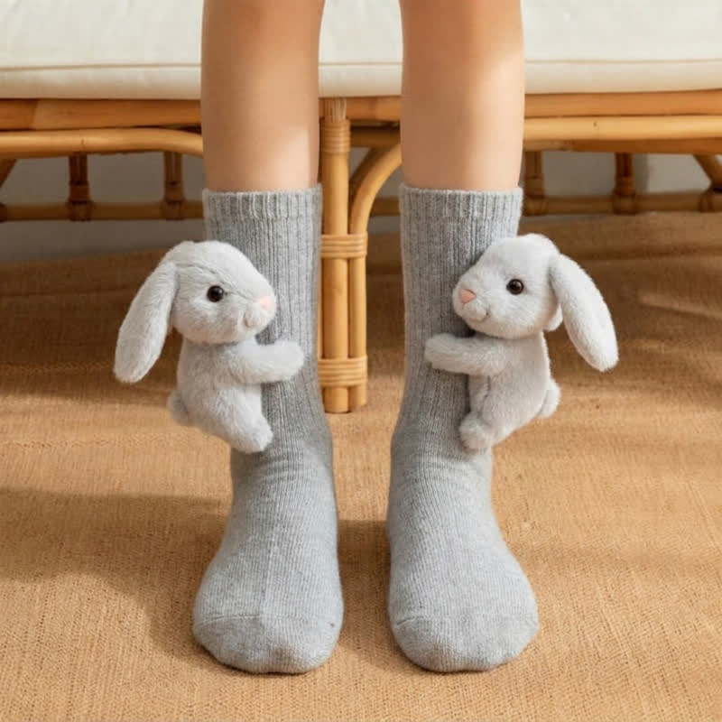 Chaussettes-chaussons animaux lapin gris 3D - Gris - UE43-45 (US9-11) - image 1