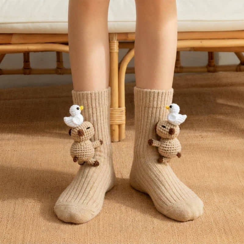 Chaussettes-chaussons animaux en peluche 3D axolotl rose - Chameau - UE43-45 (US9-11) - image 3