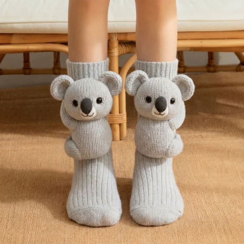 Chaussettes-chaussons animaux en peluche 3D axolotl rose - Gris - UE43-45 (US9-11) - image 1