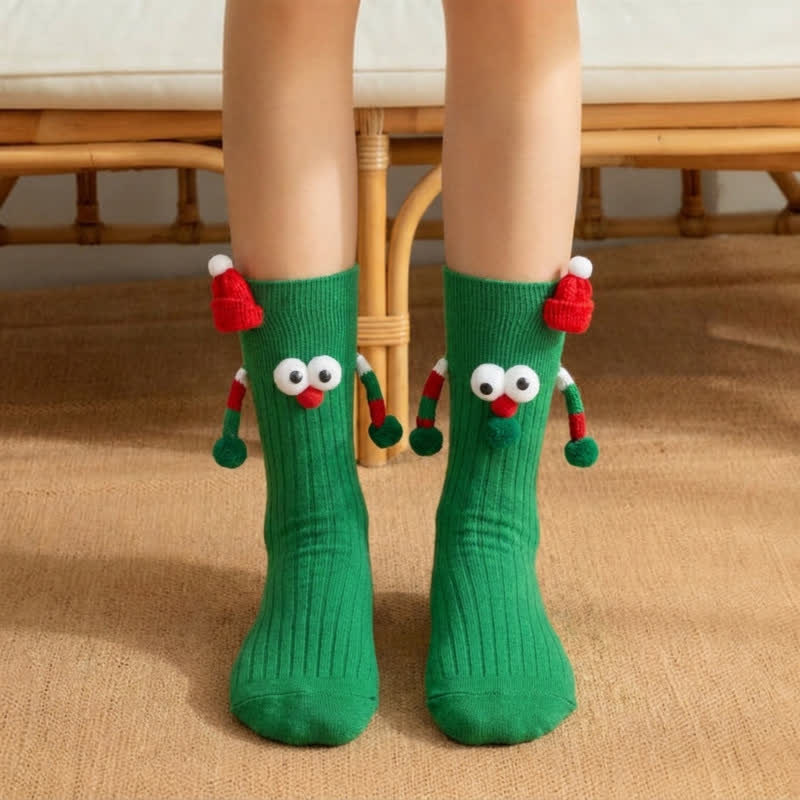 Chaussettes montantes magnétiques à motif chapeau de Noël (2 paires) - Vert - Enfants EU20-31 (US5-13) - image 1