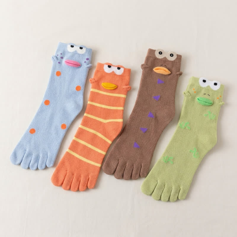 Chaussettes d'alignement des cinq orteils à motif d'oiseau mignon (4 paires) - Multicolore - EU36-42(US3-8.5) - image 4