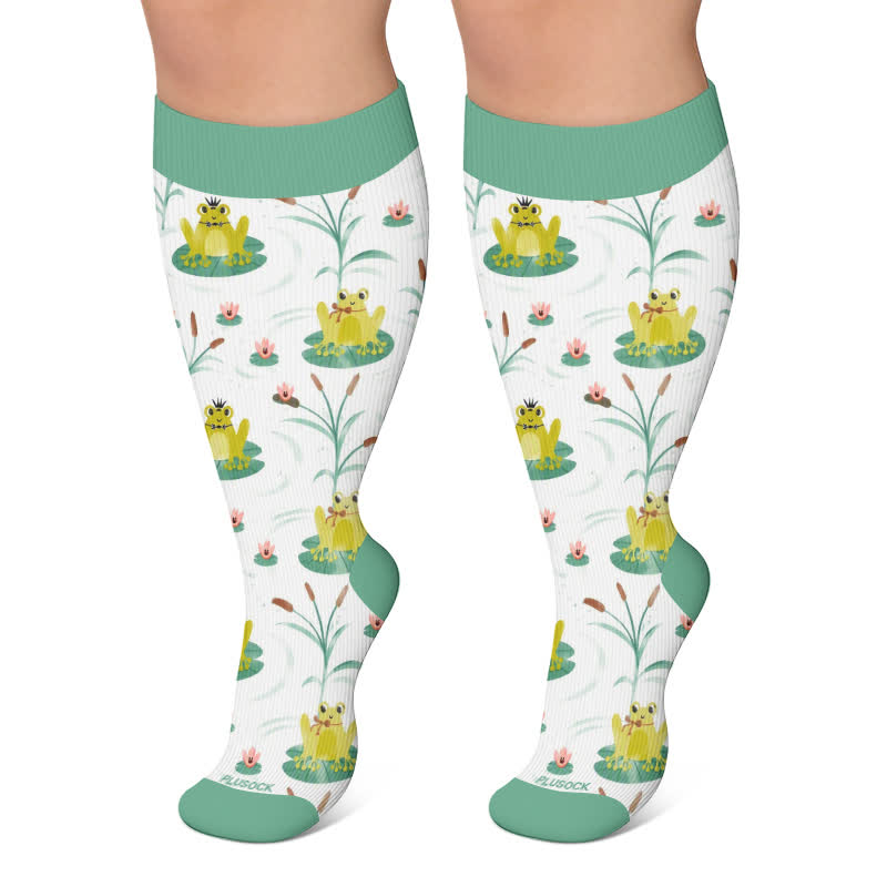 Chaussettes de compression grandes tailles à motifs grenouilles et escargots - Vert - 4XL - image 4