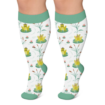 Chaussettes de compression grandes tailles à motifs grenouilles et escargots - Vert - 4XL - image 4
