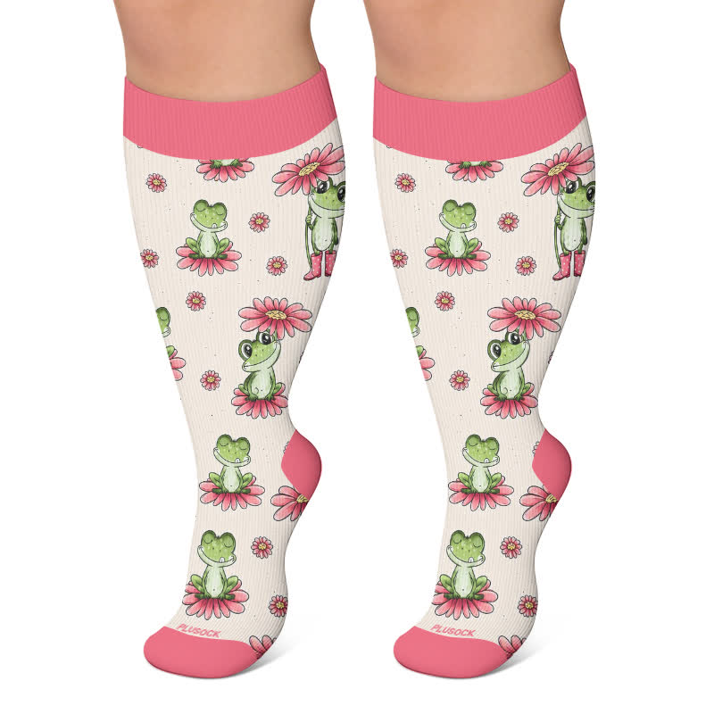 Chaussettes de compression grandes tailles à motifs grenouilles et escargots - Rose - 4XL - image 5