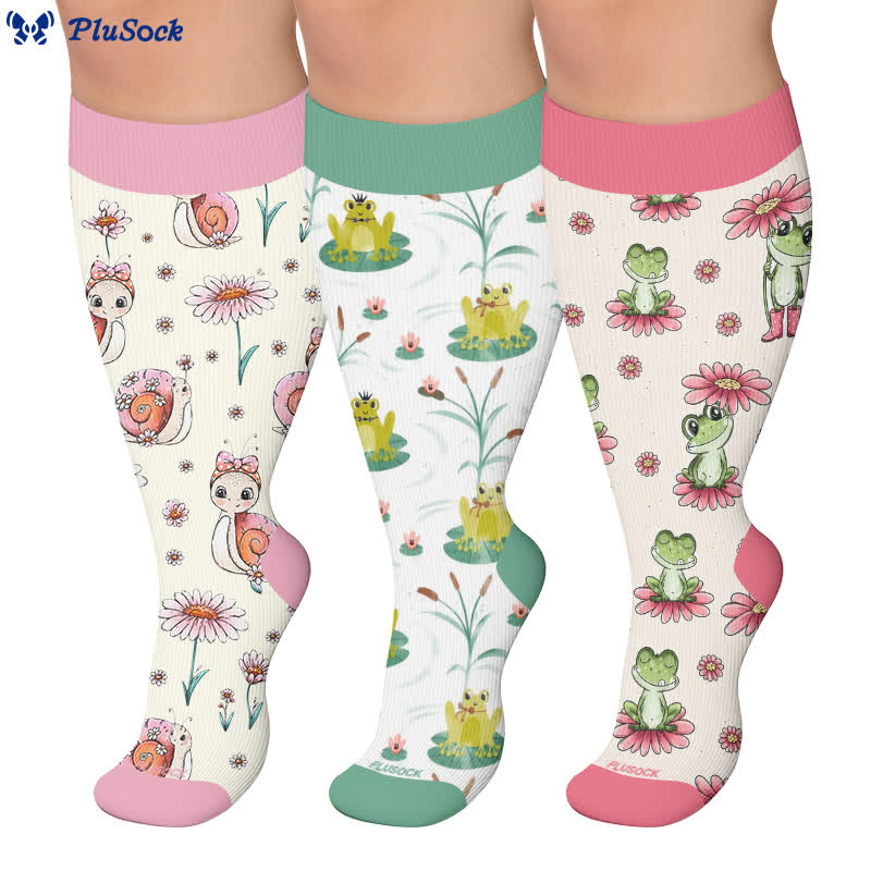 Chaussettes de compression grandes tailles à motifs grenouilles et escargots - image 0