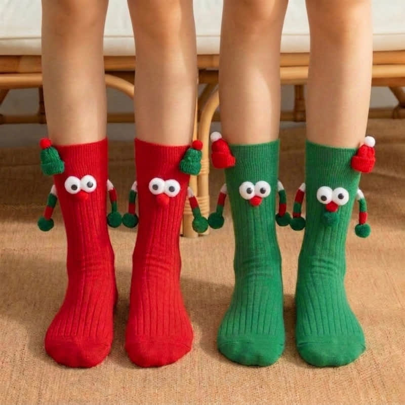 Chaussettes montantes magnétiques à motif chapeau de Noël (2 paires) - Multicolore - Enfants EU20-31 (US5-13) - image 2