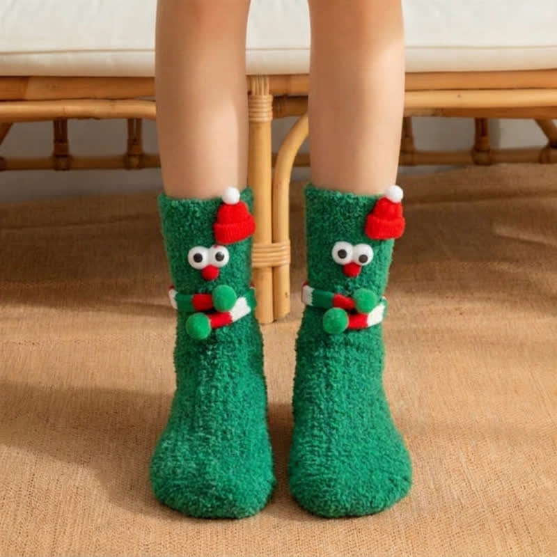 Chaussettes magnétiques en polaire corail de Noël (2 paires) - Vert - UE36-43 (US3-9) - image 0