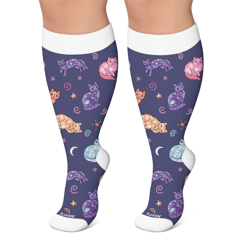 Tasse de chocolat chaud Chat endormi de Noël Chaussettes de compression - Bleu marine - 4XL - image 6