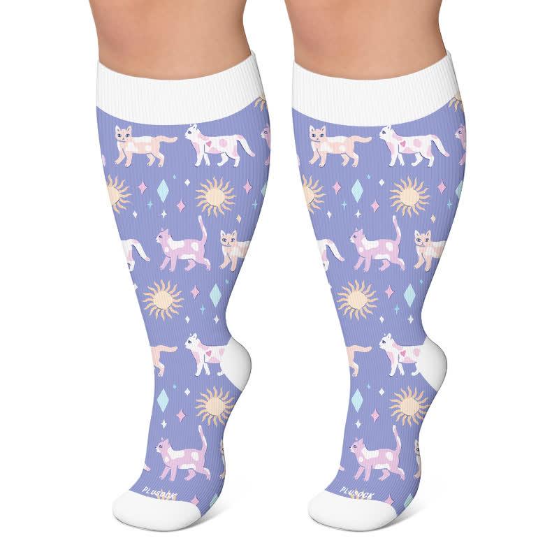Tasse de chocolat chaud Chat endormi de Noël Chaussettes de compression - Violet clair - 4XL - image 4