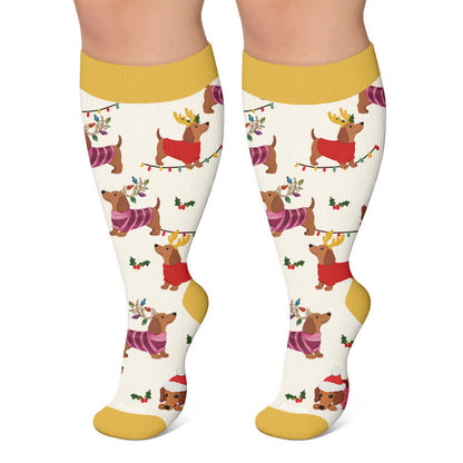 Chaussettes de compression grandes tailles pour Noël avec rennes et teckels - Jaune - 4XL - image 5