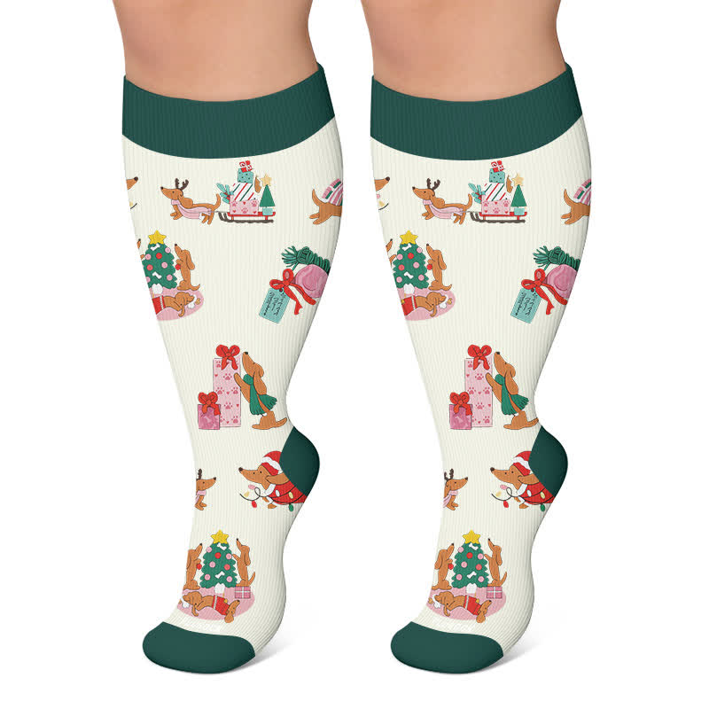 Chaussettes de compression grandes tailles pour Noël avec rennes et teckels - Vert foncé - 4XL - image 6