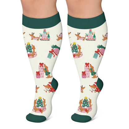 Chaussettes de compression grandes tailles pour Noël avec rennes et teckels - Vert foncé - 4XL - image 6
